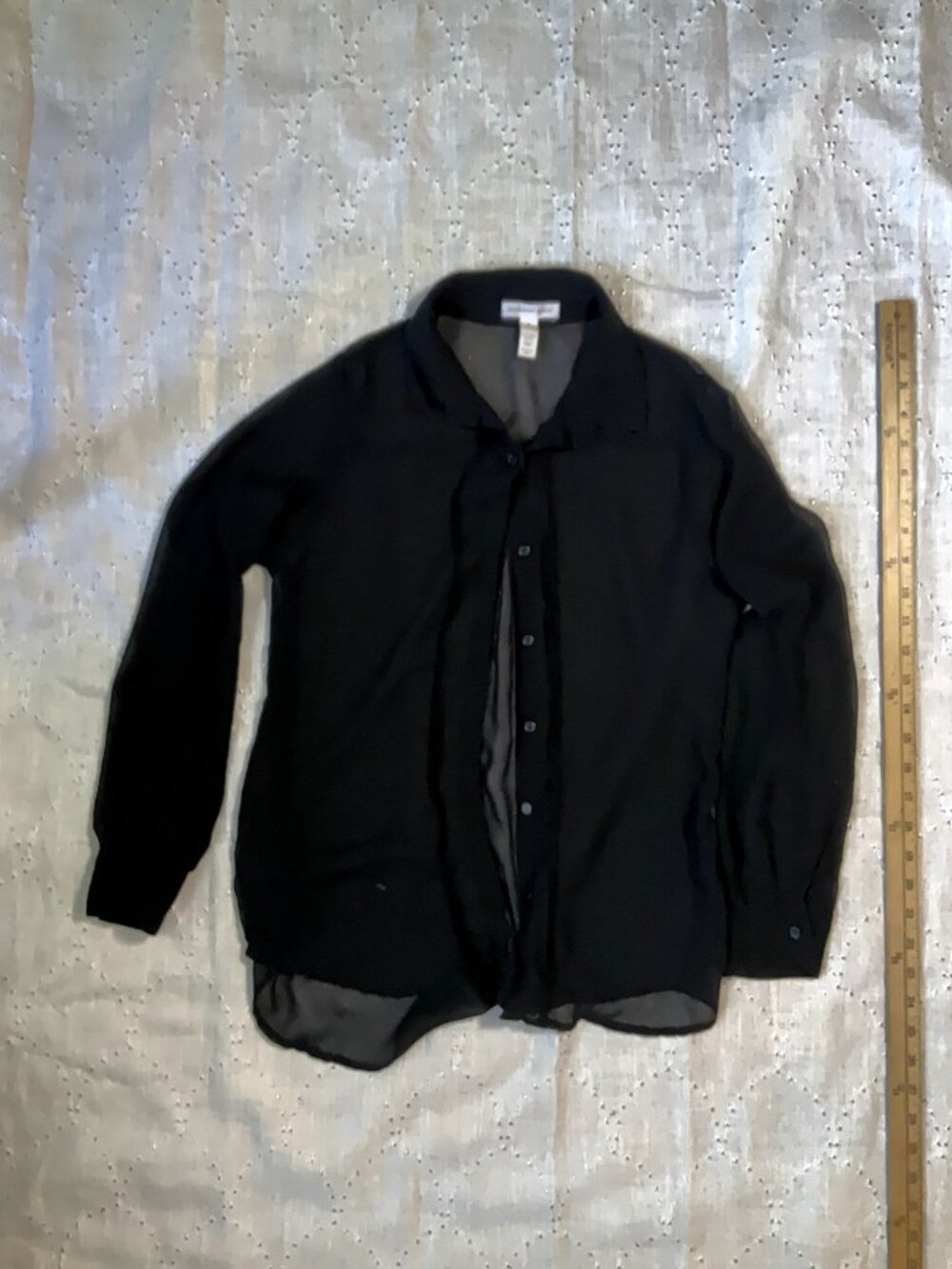 Black Sheer Button-Up Long-Sleeved Shirt - Size Small